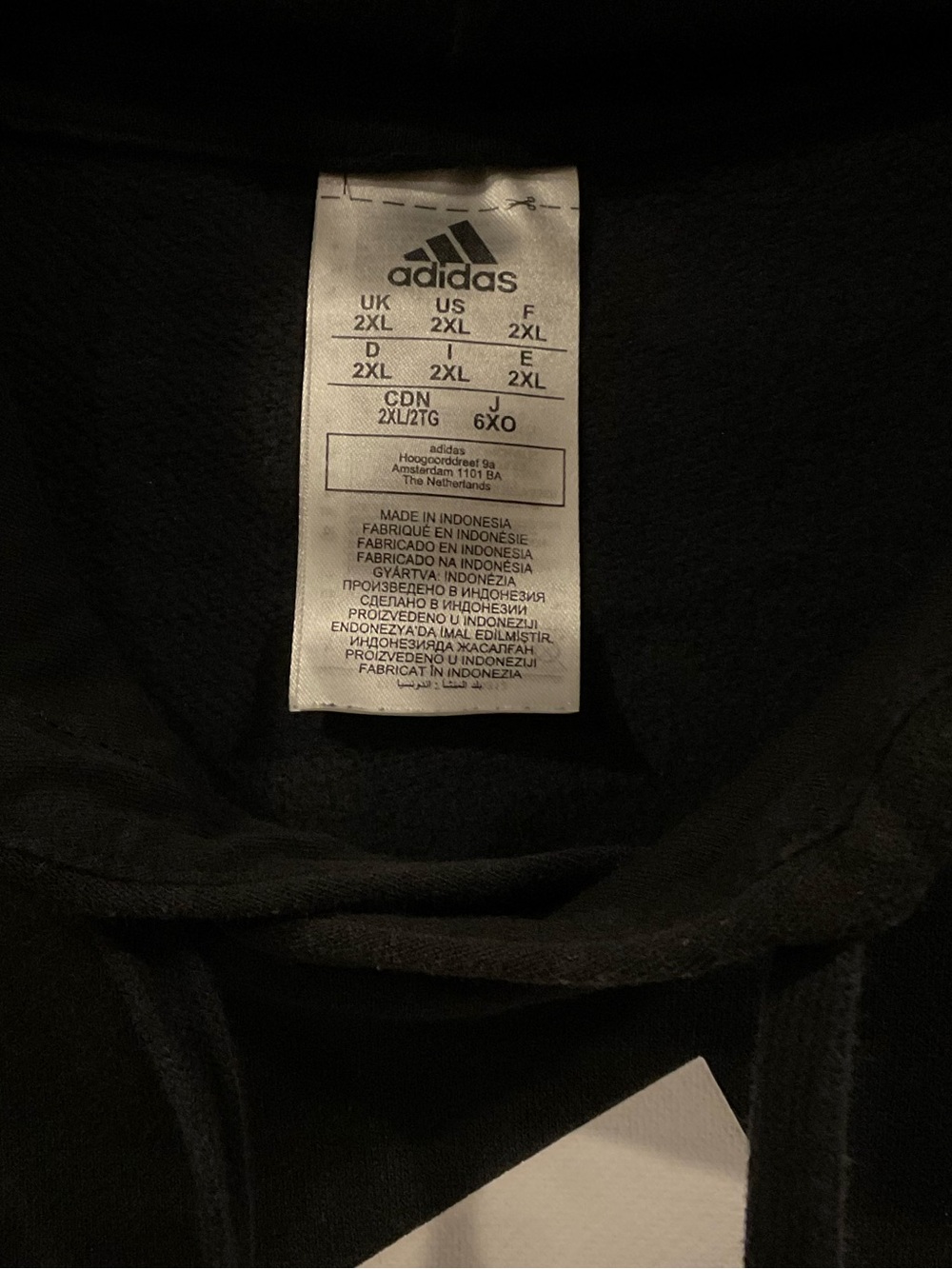 ADIDAS MENS Classic Big Logo 3 Stripe Black Pullover Hoodie White Tag Accent XXL - Picture 4 of 5